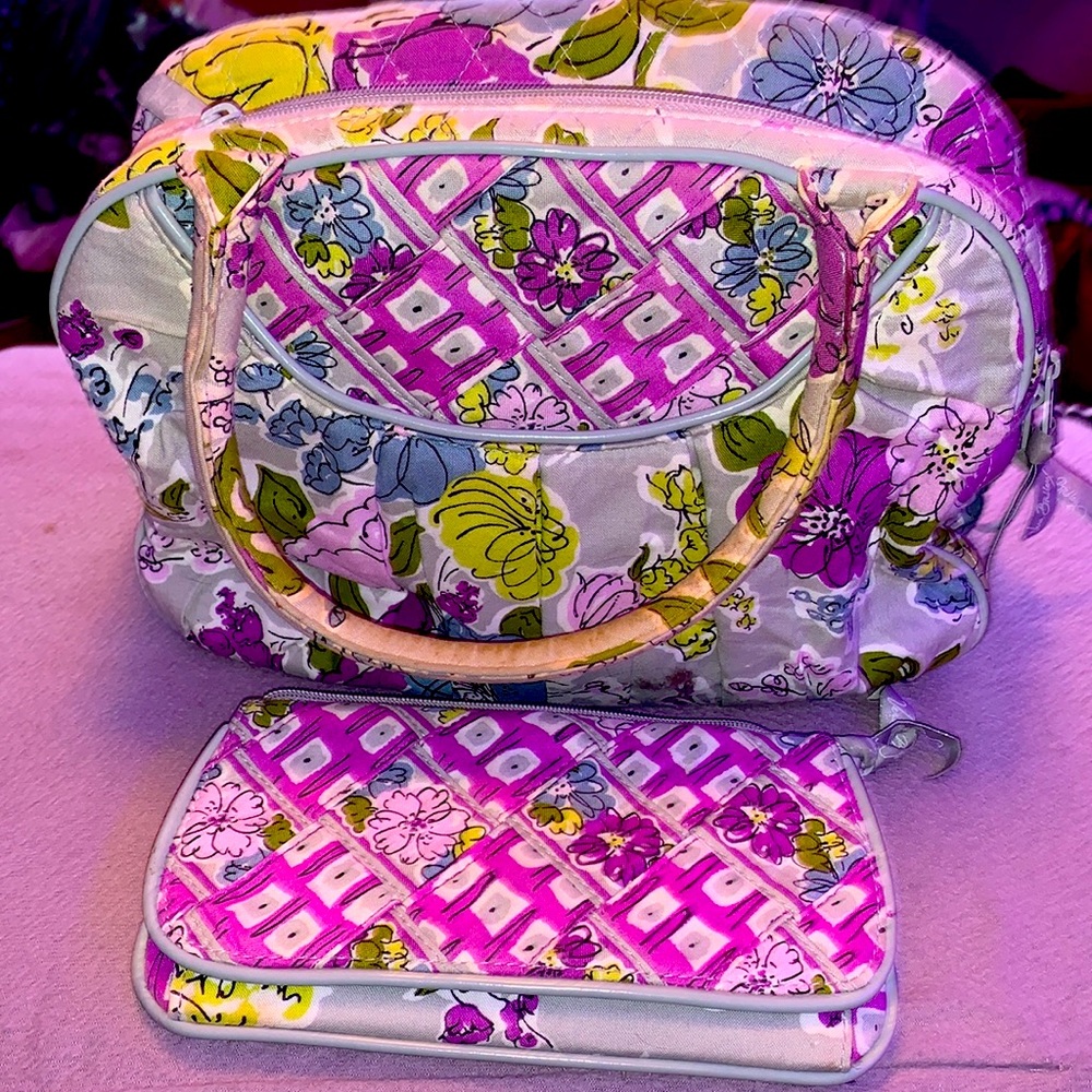 Vera Bradley Grey/Lavender Floral Mini Purse and Matching Wallet